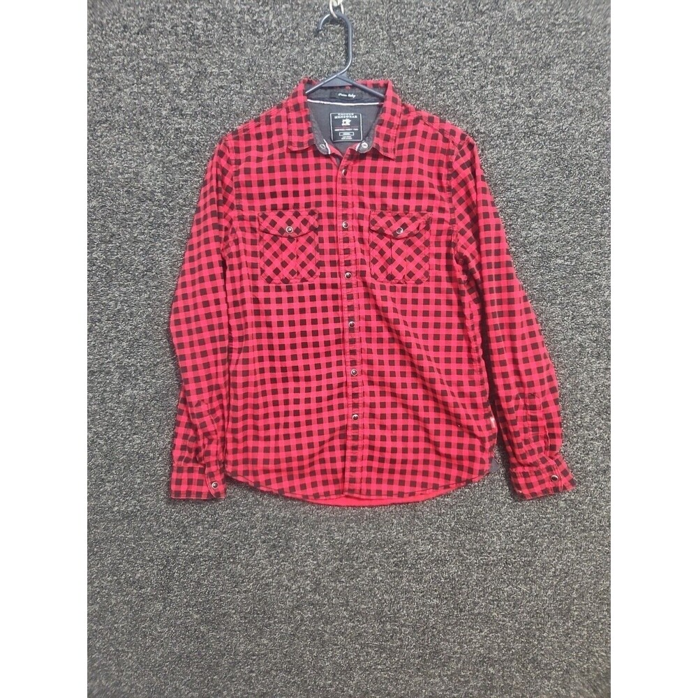 Cactus Menswear Medium Long Sleeve Black Pearl Snap Button Down Red Black Plaid - Picture 10 of 12